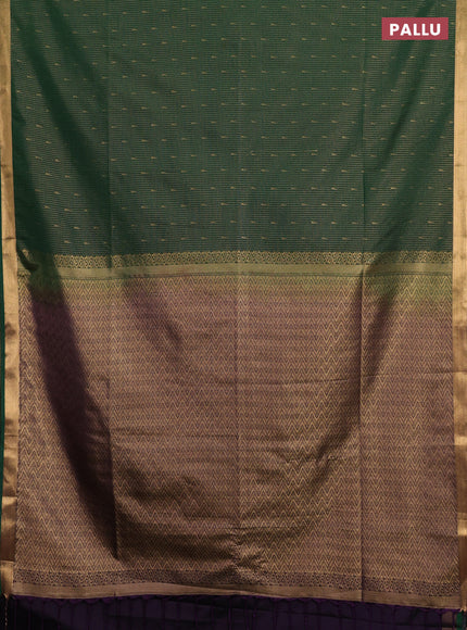 Semi soft silk saree bottle green and purple with allover small zari checks & buttas and zari woven border
