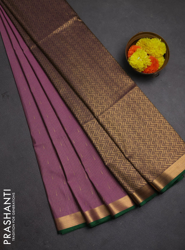 Semi soft silk saree mauve pink and green with allover small zari checks & buttas and zari woven border