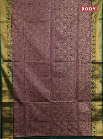 Semi soft silk saree rosy brown and green with allover zari woven brocade weaves and zari woven border