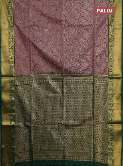 Semi soft silk saree rosy brown and green with allover zari woven brocade weaves and zari woven border