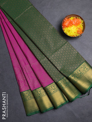 Semi soft silk saree magenta pink and green with allover zari woven brocade weaves and zari woven border