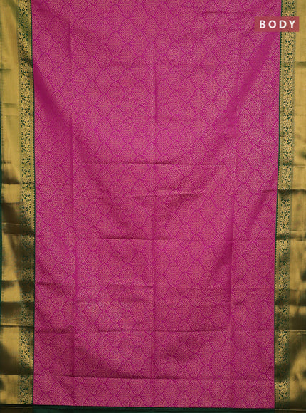 Semi soft silk saree magenta pink and green with allover zari woven brocade weaves and zari woven border