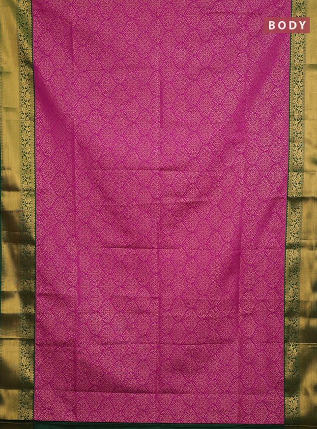 Semi soft silk saree magenta pink and green with allover zari woven brocade weaves and zari woven border