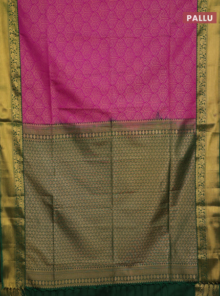 Semi soft silk saree magenta pink and green with allover zari woven brocade weaves and zari woven border