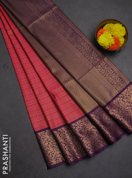 Semi soft silk saree pink and purple with allover zari brocade weaves and zari woven border