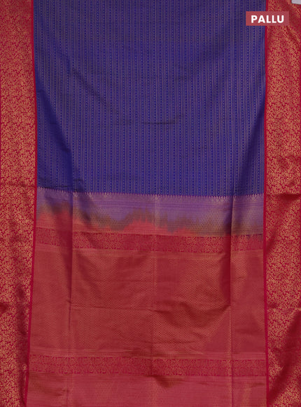 Semi soft silk saree blue and pink with allover zari brocade weaves and zari woven border