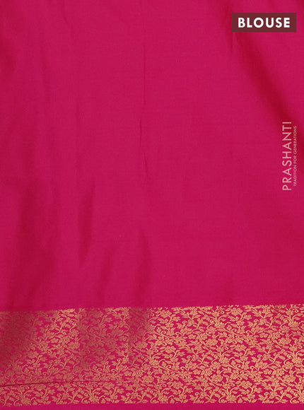 Semi soft silk saree blue and pink with allover zari brocade weaves and zari woven border