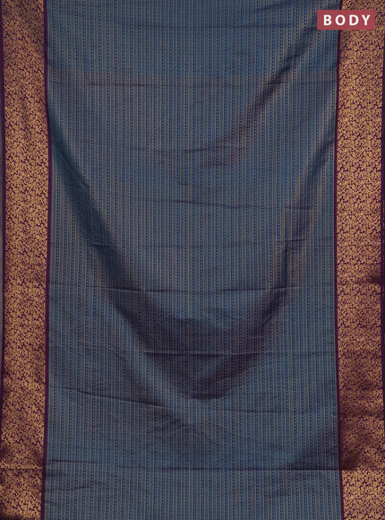 Semi soft silk saree peacock blue and purple with allover zari brocade weaves and zari woven border