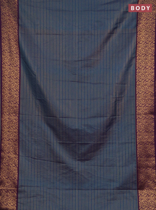 Semi soft silk saree peacock blue and purple with allover zari brocade weaves and zari woven border