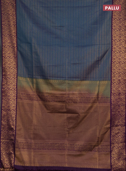 Semi soft silk saree peacock blue and purple with allover zari brocade weaves and zari woven border