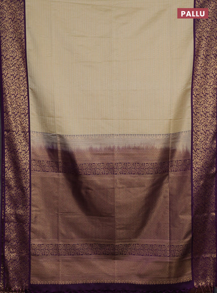 Semi soft silk saree beige and purple with allover zari brocade weaves and zari woven border