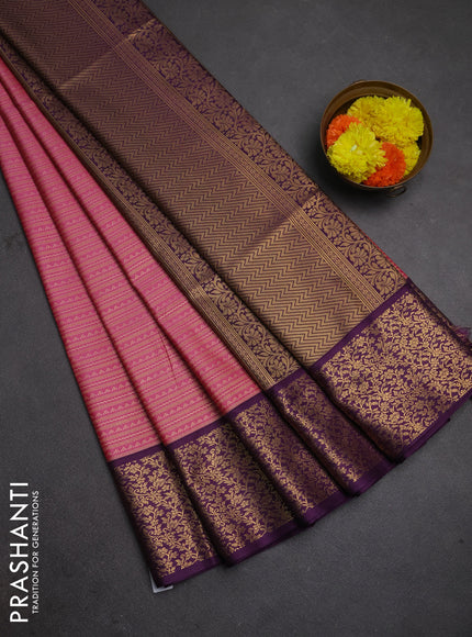Semi soft silk saree mauve pink and purple with allover zari brocade weaves and zari woven border