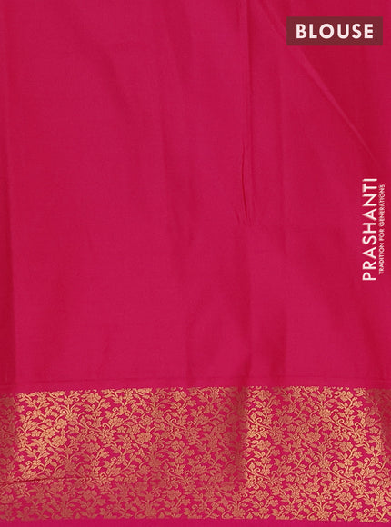 Semi soft silk saree yellow and pink with allover zari brocade weaves and zari woven border