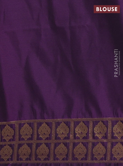 Semi soft silk saree dark mustard and purple with allover zari woven buttas and zari woven border
