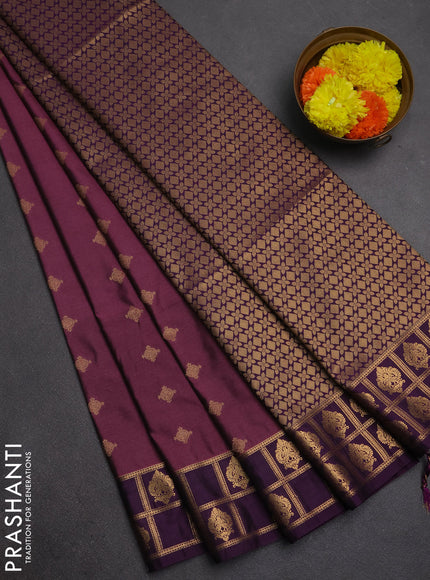 Semi soft silk saree mauve pink and purple with allover zari woven buttas and zari woven border