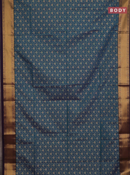 Semi soft silk saree peacock blue and purple with allover zari woven brocade weaves and zari woven border