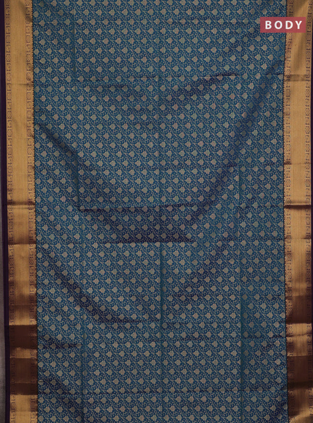 Semi soft silk saree peacock blue and purple with allover zari woven brocade weaves and zari woven border