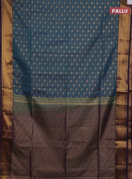 Semi soft silk saree peacock blue and purple with allover zari woven brocade weaves and zari woven border