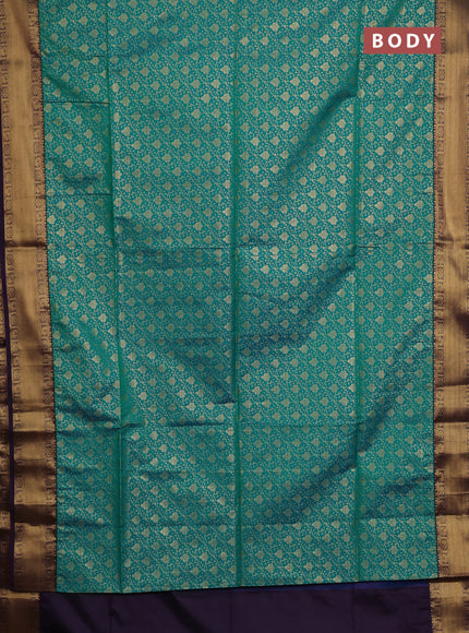 Semi soft silk saree teal green and purple with allover zari woven brocade weaves and zari woven border