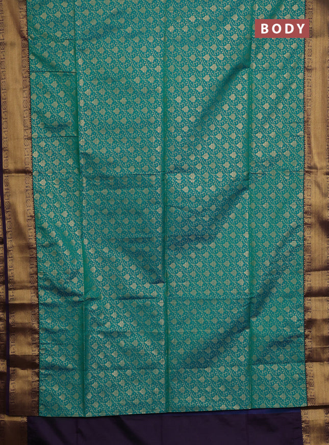 Semi soft silk saree teal green and purple with allover zari woven brocade weaves and zari woven border