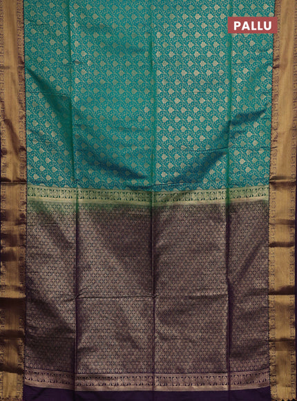 Semi soft silk saree teal green and purple with allover zari woven brocade weaves and zari woven border