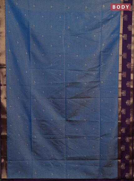 Semi soft silk saree peacock blue and purple with allover small zari checks & buttas and zari woven broder