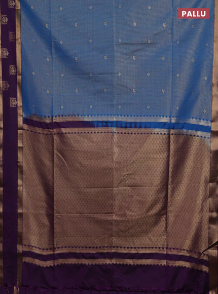 Semi soft silk saree peacock blue and purple with allover small zari checks & buttas and zari woven broder