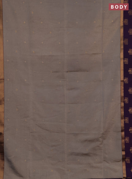 Semi soft silk saree grey and purple with allover small zari checks & buttas and zari woven broder