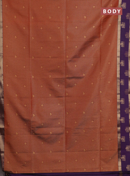Semi soft silk saree rustic orange and purple with allover small zari checks & buttas and zari woven broder