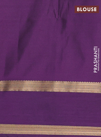 Semi soft silk saree rustic orange and purple with allover small zari checks & buttas and zari woven broder