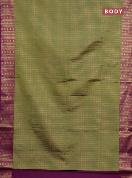 Semi soft silk saree pastel green and magenta pink with allover zari checked pattern and zari woven border