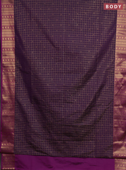 Semi soft silk saree purple and pink with allover zari checks & buttas and zari woven border