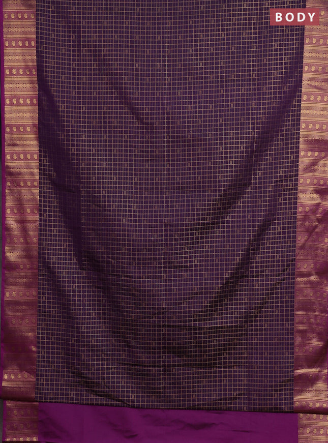 Semi soft silk saree purple and pink with allover zari checks & buttas and zari woven border