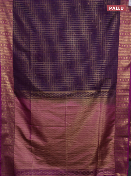 Semi soft silk saree purple and pink with allover zari checks & buttas and zari woven border