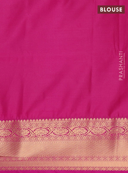 Semi soft silk saree dark mehendi green and pink with allover zari woven buttas and zari woven border