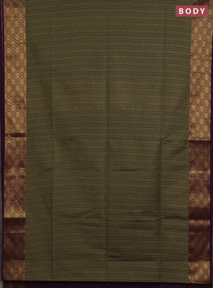 Semi soft silk saree olive green and purple with allover zari checks & buttas and zari woven border