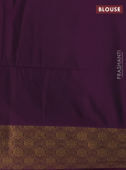 Semi soft silk saree olive green and purple with allover zari checks & buttas and zari woven border