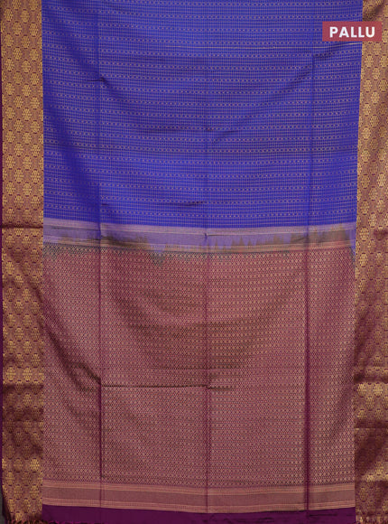 Semi soft silk saree blue and purple with allover zari checks & buttas and zari woven border