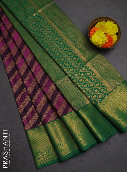 Semi soft silk saree purple and green with allover zari weaves and zari woven border