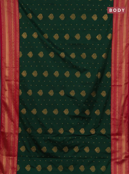 Semi soft silk saree green and pink with allover zari woven buttas and zari woven border