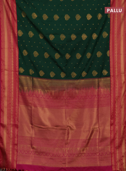 Semi soft silk saree green and pink with allover zari woven buttas and zari woven border