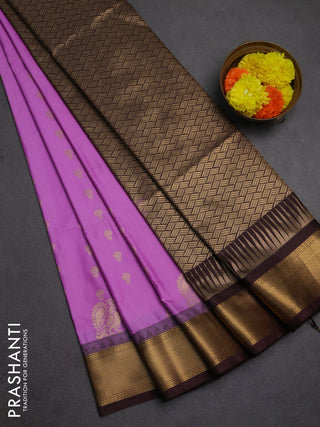 Semi soft silk saree lavender and coffee brown with allover zari woven buttas and rich zari woven border