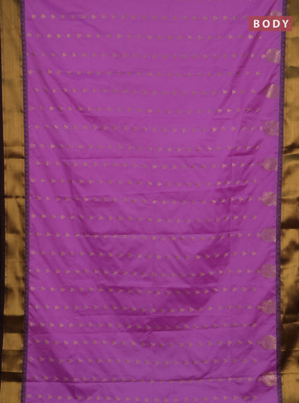 Semi soft silk saree lavender and coffee brown with allover zari woven buttas and rich zari woven border