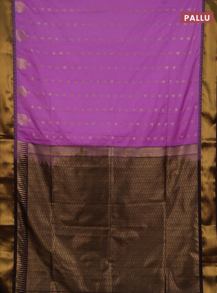 Semi soft silk saree lavender and coffee brown with allover zari woven buttas and rich zari woven border