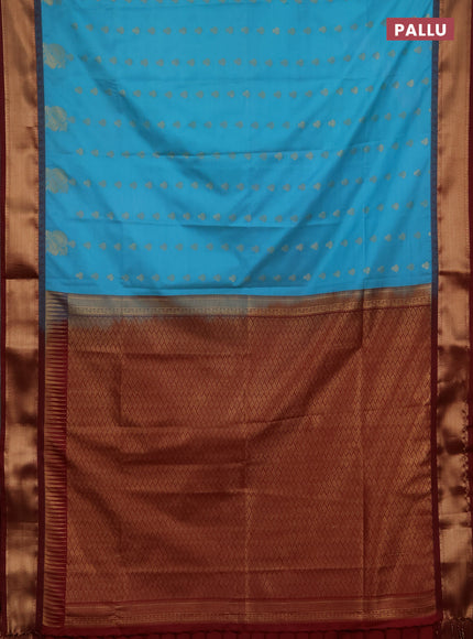 Semi soft silk saree teal blue and maroon with allover zari woven buttas and rich zari woven border