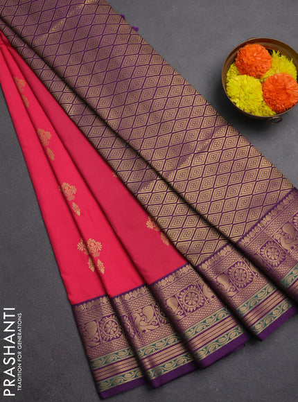 Semi soft silk saree pink and purple with allover zari woven buttas and zari woven border