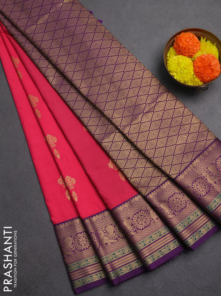 Semi soft silk saree pink and purple with allover zari woven buttas and zari woven border