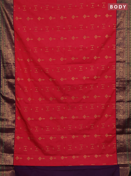 Semi soft silk saree pink and purple with allover zari woven buttas and zari woven border