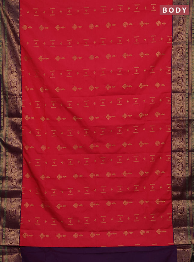 Semi soft silk saree pink and purple with allover zari woven buttas and zari woven border