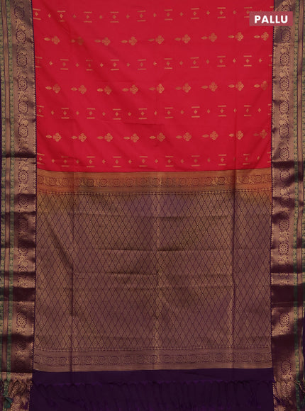 Semi soft silk saree pink and purple with allover zari woven buttas and zari woven border